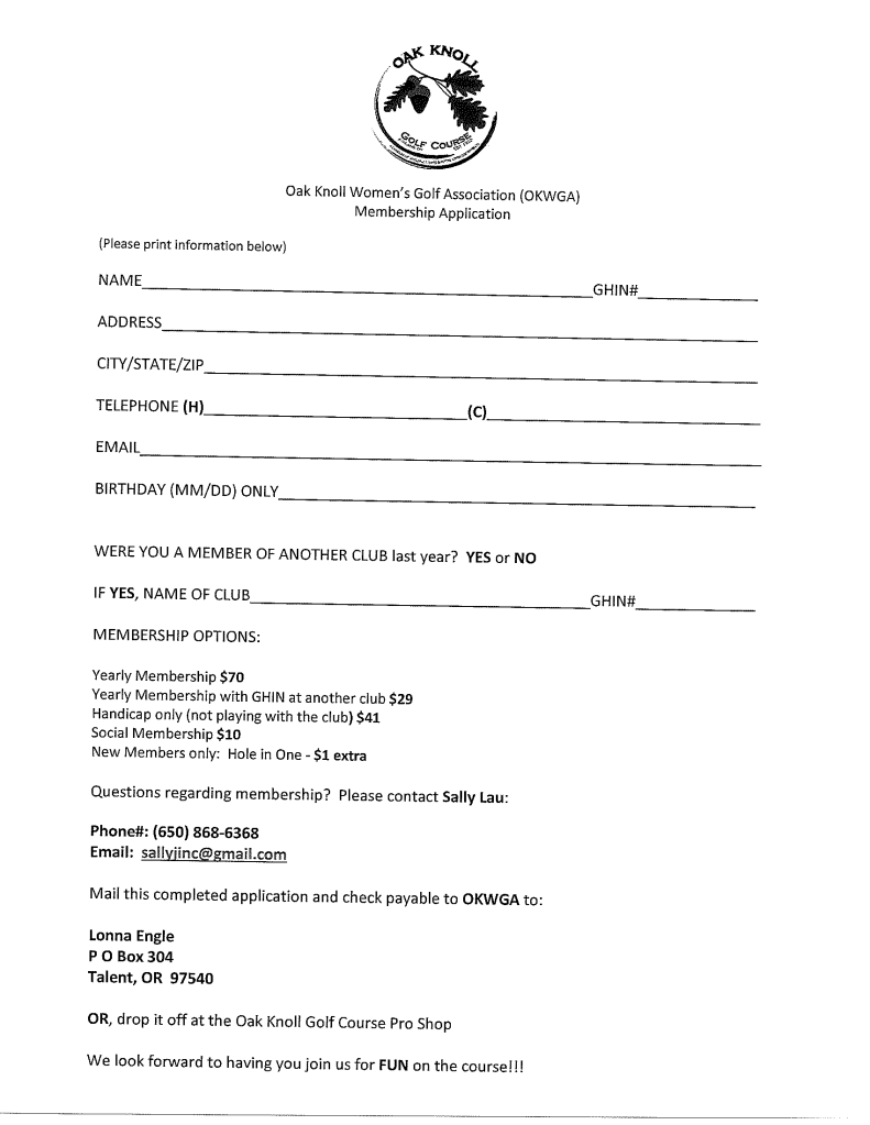 (OKWGA)
Membership Application